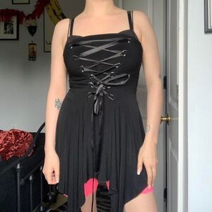 2000s Black Corset Lace-Up Fairy Dress